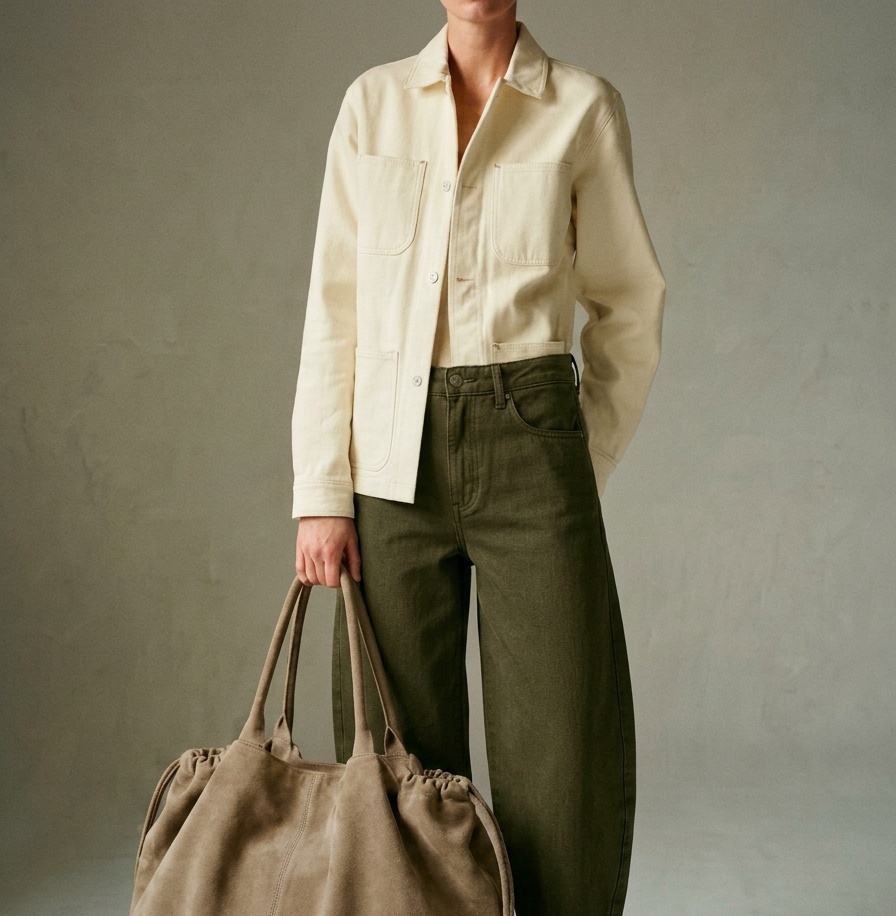 A woman in a cream coat at a sunlit doorway — DAiA editorial.